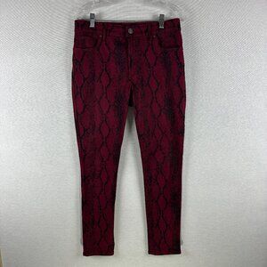 EXPRESS WOMEN'S SNAKE PRINT ANKLE HIGH-RISE PANTS, RED /BLACK SUPER SOFT SIZE 8R